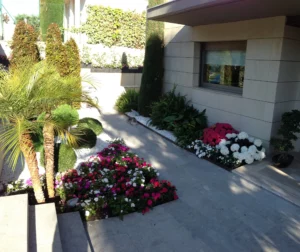 entrada de casa con flores